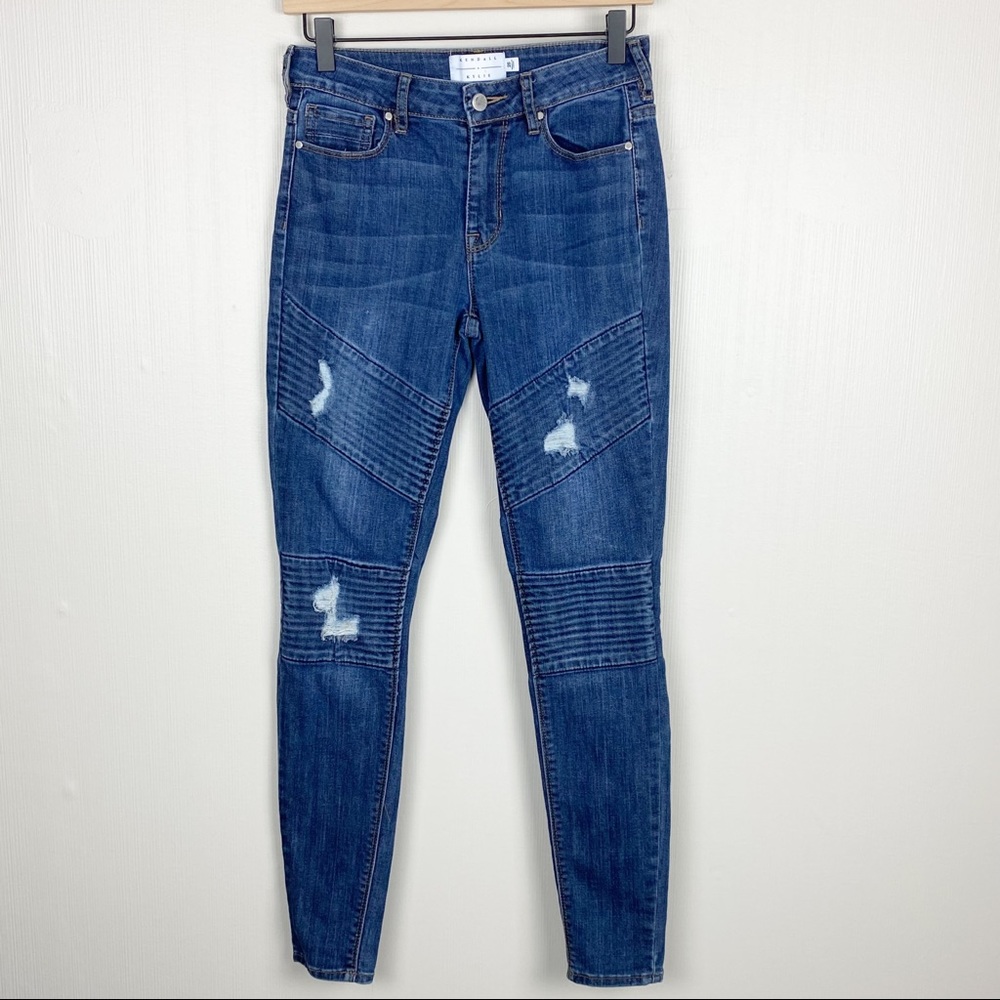 Kendall‎ & Kylie Women’s Distressed Moto Skinny Jeans Stretch Medium Wash Sz 26